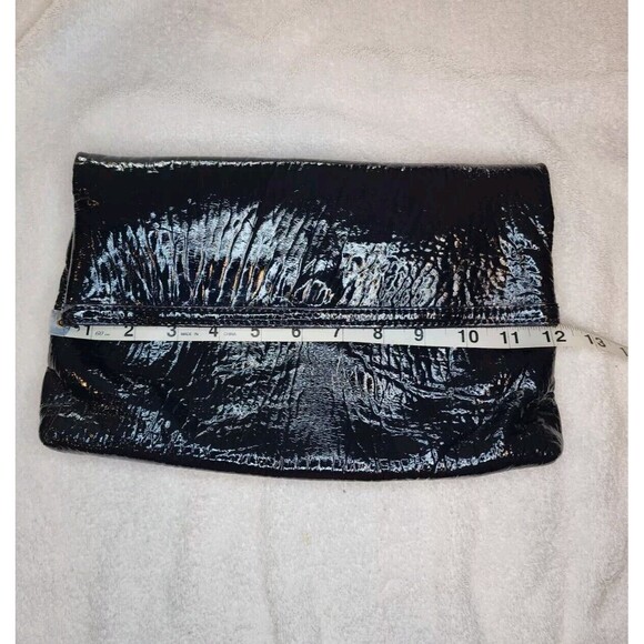 Nicole Miller Real Patent Leather Envelope Fold Over Clutch Deep Purple Purse - Picture 10 of 10